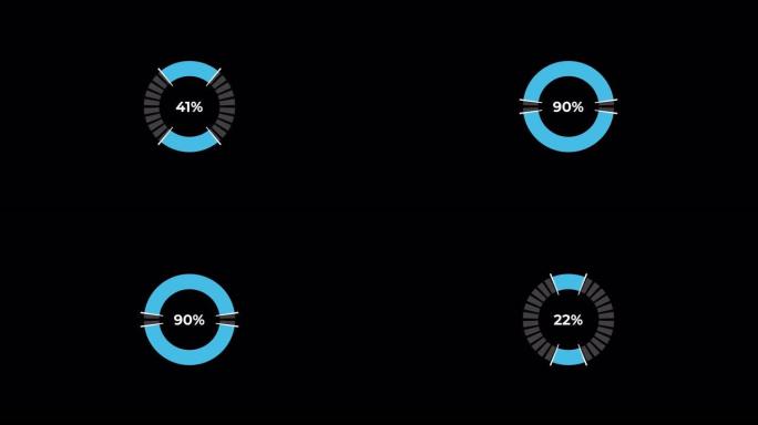 饼图0到90% 百分比信息图表加载圆环或传输，用alpha通道下载动画。