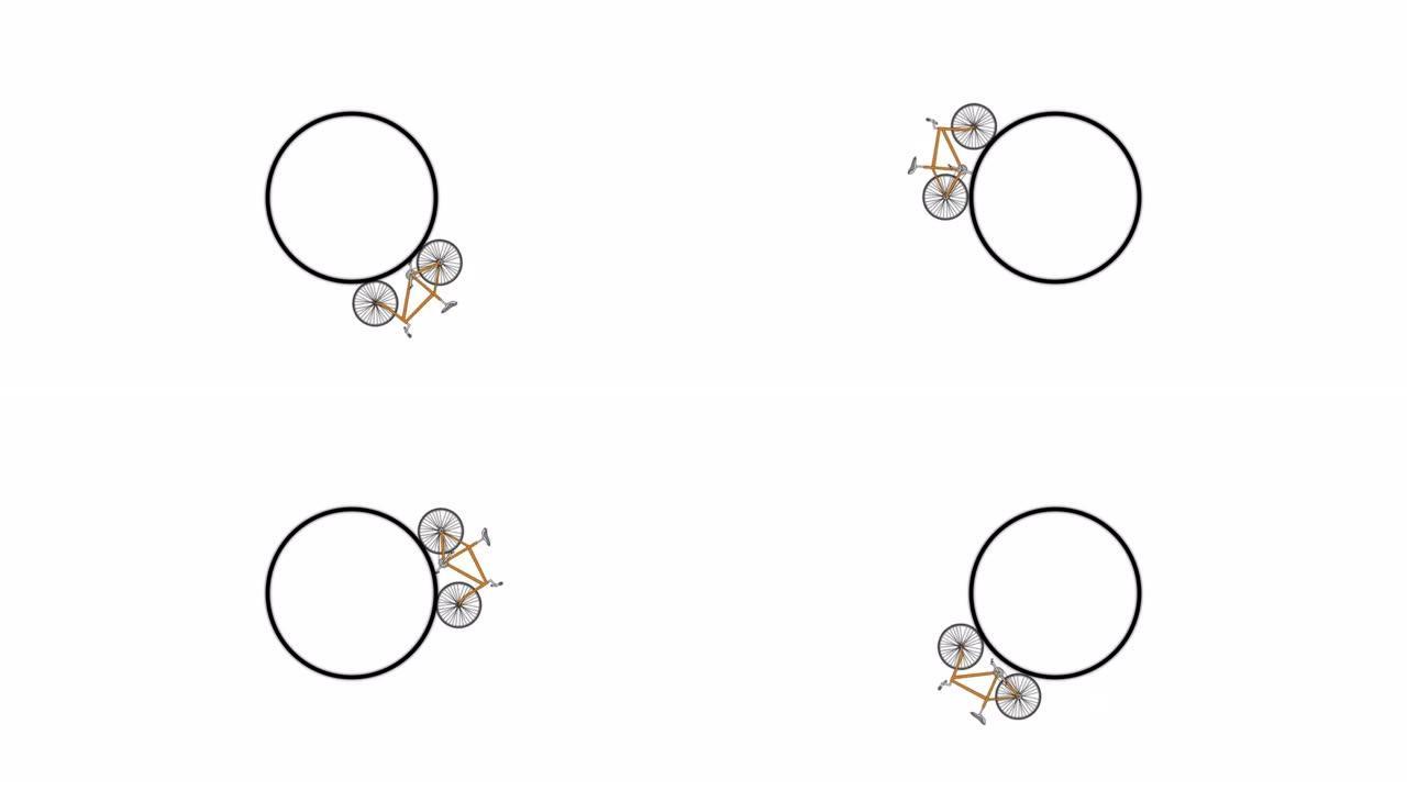 加载车轮动画-白色背景上的动画旋转加载图标。自行车绕一圈。4k视频插图。