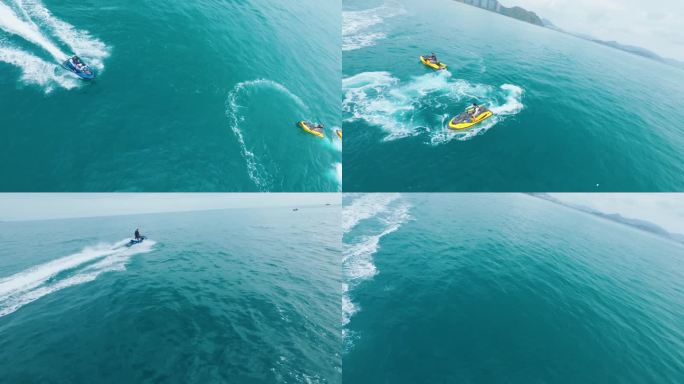 海南三亚水上项目摩托艇快艇出海穿越机航拍