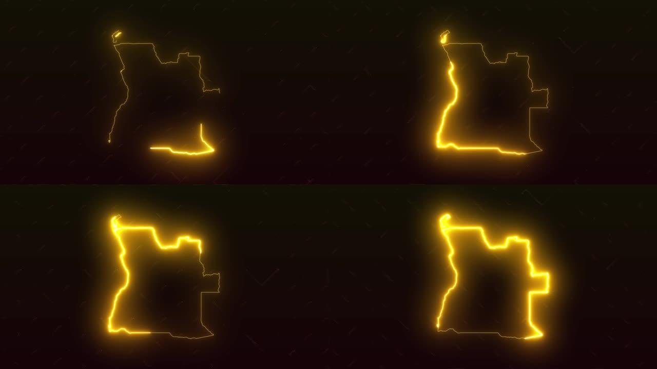 安哥拉地图，黄色动画背景4k UHD