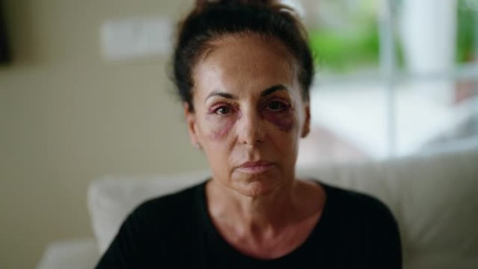 中年西班牙妇女遭受家庭暴力，眼睛瘀伤在家里