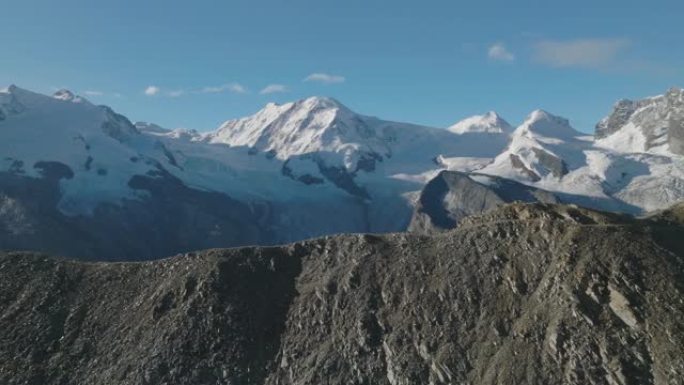 策尔马特山谷的空中无人机拍摄，前景是山脊线