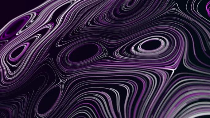 带有发光颗粒流动的漩涡线背景-环-紫色