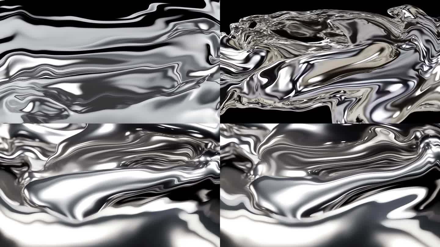 4K流动的银色金属液体