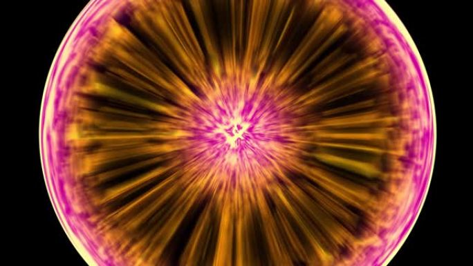 4K粉橙片状抽象望远镜互穿魔力等离子体。传送能量球传送门。量子空间球虫洞空间隧道。明亮的灯光闪闪发光