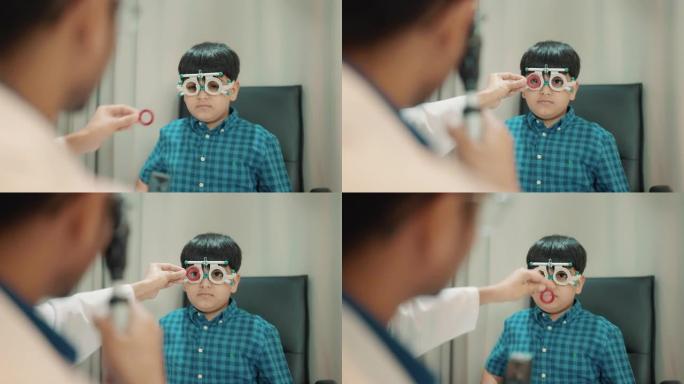 印度男孩在眼镜店测量视力