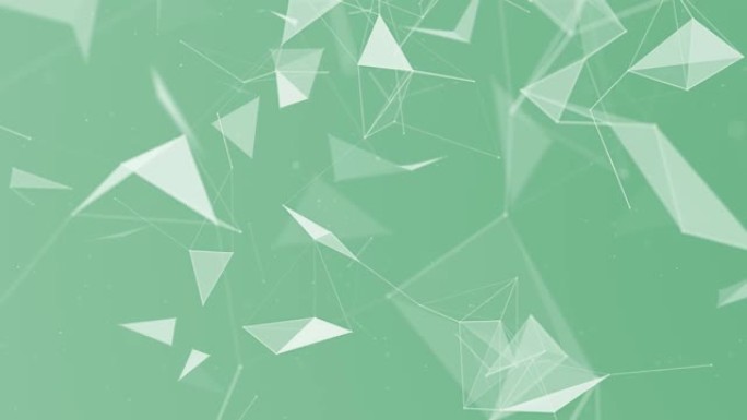 4k绿色抽象技术，科学连接线，三角形和圆点形状背景，网络数据加密区块链比特币NFT，3D，Plexu