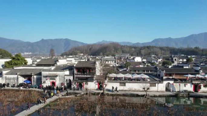 洪村的空中倾斜视图-中国画中的一个村庄