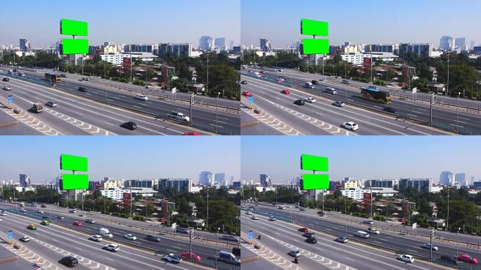 4K: 交通的鸟瞰图曼谷繁忙的高速公路