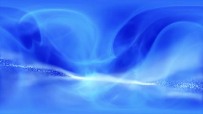 抽象复制空间亮蓝色动画与雾和3d移动闪亮线。