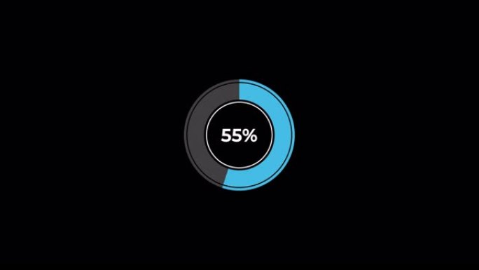 饼图0到55% 百分比信息图表加载圆环或传输，用alpha通道下载动画。