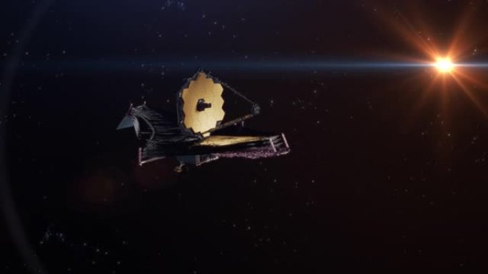 詹姆斯·韦伯太空望远镜在深空环绕太阳。3D动画