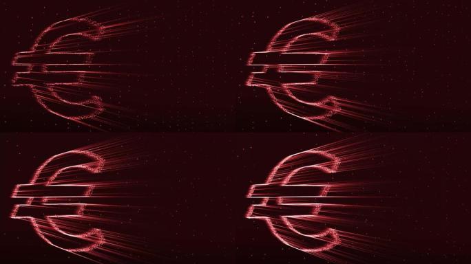 4K.技术背景上的欧元货币符号，英国欧洲联盟联盟货币符号，霓虹灯发光移动线，金融商业经济。