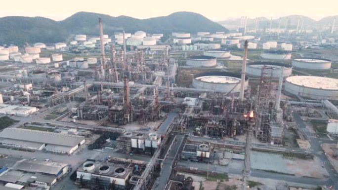 日出时飞越炼油厂企业宣传片广告航拍视频素