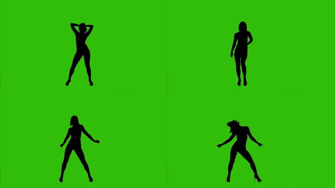 绿色背景上跳舞的女性剪影