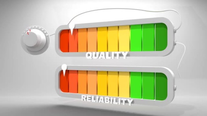 抽象测量装置。质量对满意度的影响。动画因果关系。3D渲染