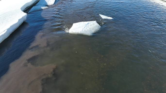 航拍浮冰流水残冰