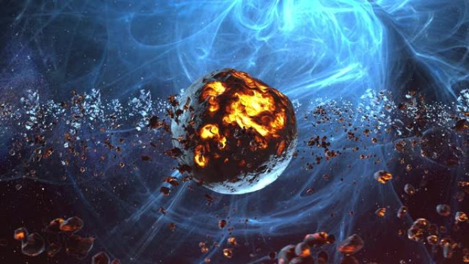 濒临死亡的星球，熔岩被小行星带和星云包围。