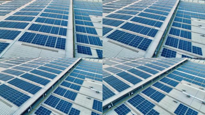 工厂屋顶太阳能电池板的鸟瞰图