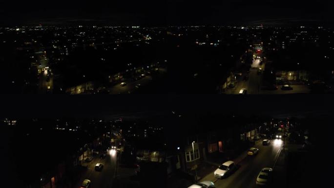 夜间城市的航拍镜头