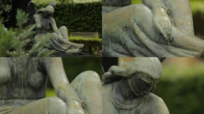 看美丽的悲伤的女性天使雕塑，雕像在米罗高吉墓地