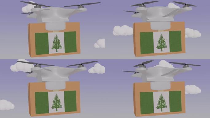 无人机运送带有诺福克岛国旗的包裹