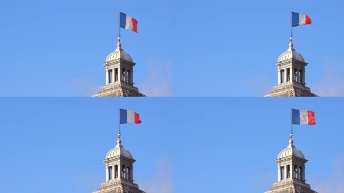在巴黎卢森堡花园的卢森堡宫上飘扬的法国国旗