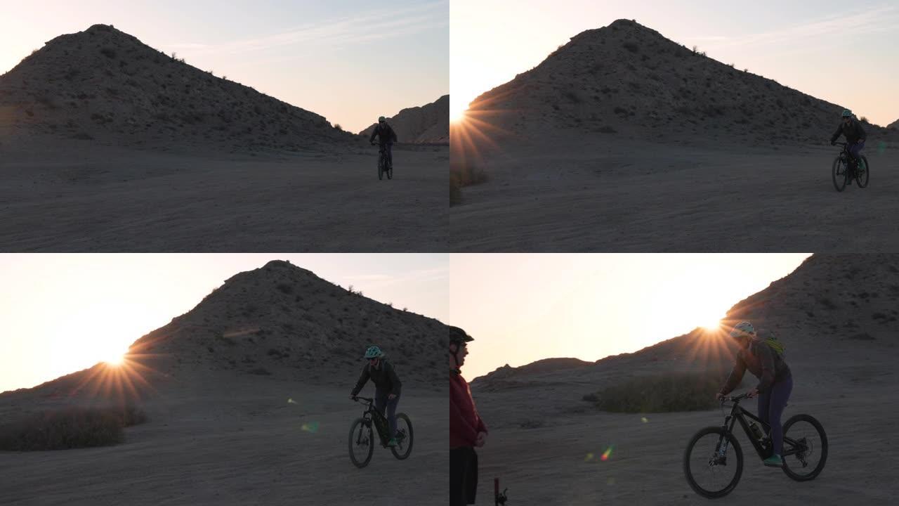女山地车骑自行车穿越沙漠沙滩