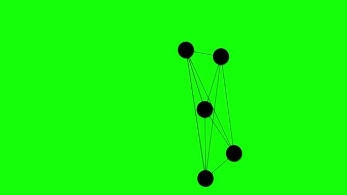 动线和圆圈形状链接在一起的动画。绿色背景上标志或装载机的抽象运动设计。4k分辨率几何动画