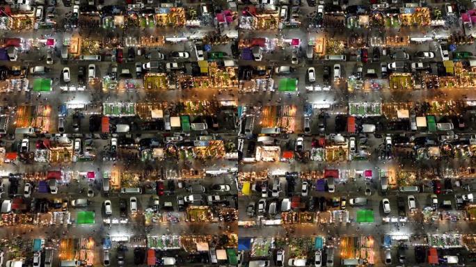 夜市人群购物的Arial视图