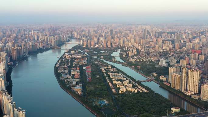 广州珠江新城航拍 广州大桥 二沙岛
