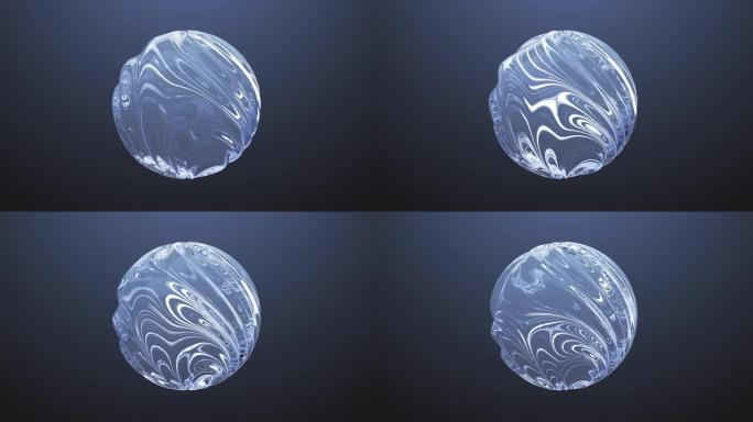 由水波制成的圆形球体隔离在深蓝色退化的背景上。抽象液体球。纯洁符号。拯救地球水族资源、地球安全和生态