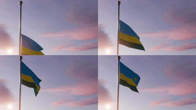 阳光下的动画国旗-卢旺达