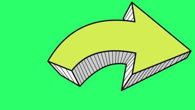 动画黄色箭头隔离在绿色背景上。