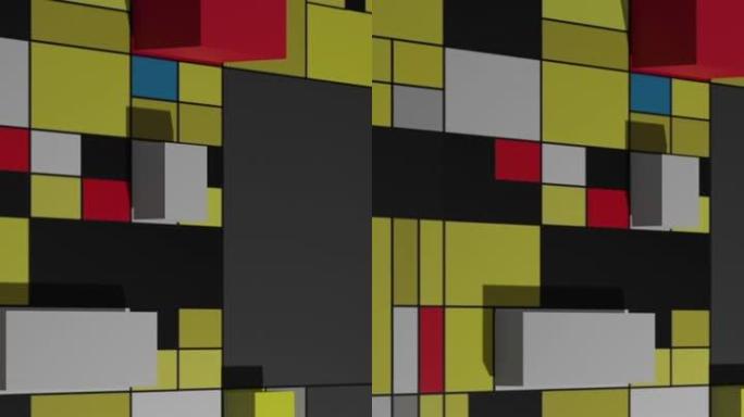 垂直视频动画-彩色矩形蒙德里安风格艺术插图