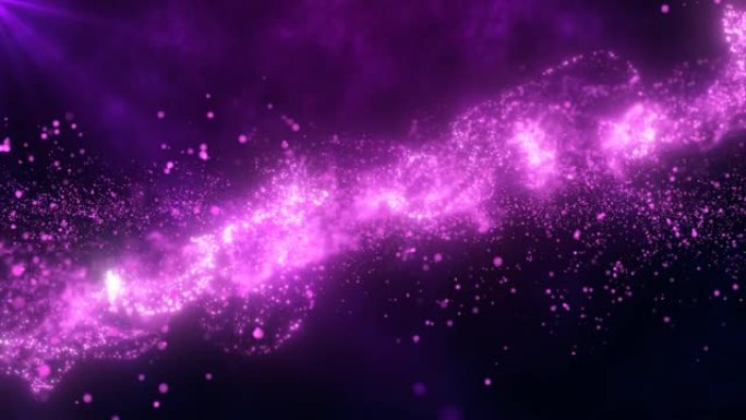 能量粒子的抽象紫色发光飞浪未来高科技背景。视频4k