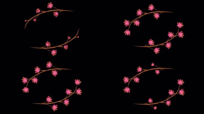 婚礼标题复制文本动画花空间，叶花环花卉装饰文本框架与阿尔法通道。