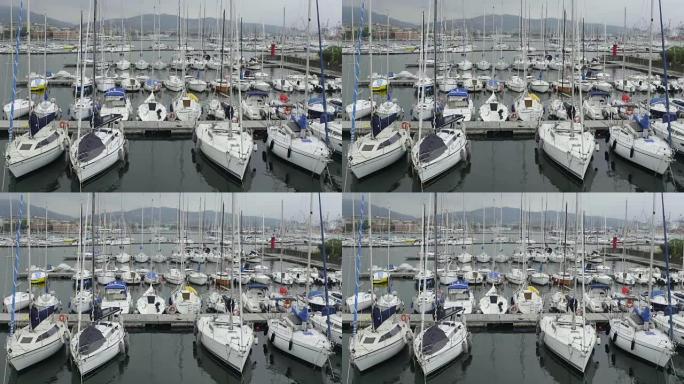 游艇和小船在意大利港口，船租度假旅行在码头