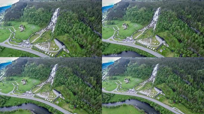 挪威Tvindefossen瀑布的航拍画面