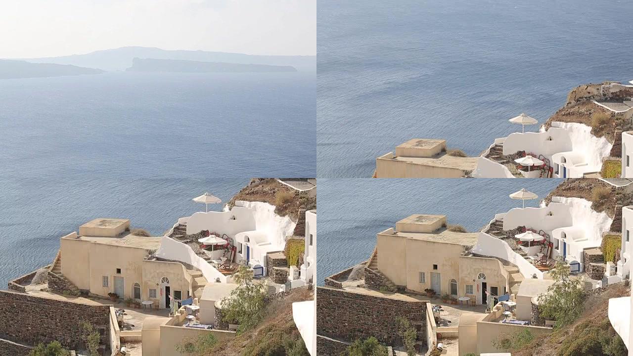 朦胧的海景转移到希腊度假胜地悬崖上建造的住宅