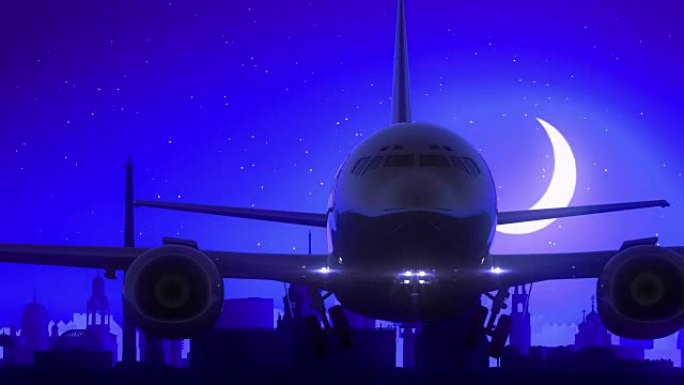 叶卡捷琳堡俄罗斯飞机起飞月亮之夜蓝色天际线旅行