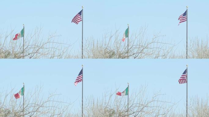 墨西哥国旗和美国国旗