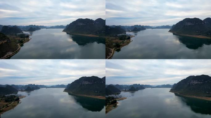 广西靖西渠洋湖自然风光喀斯特地貌山水航拍