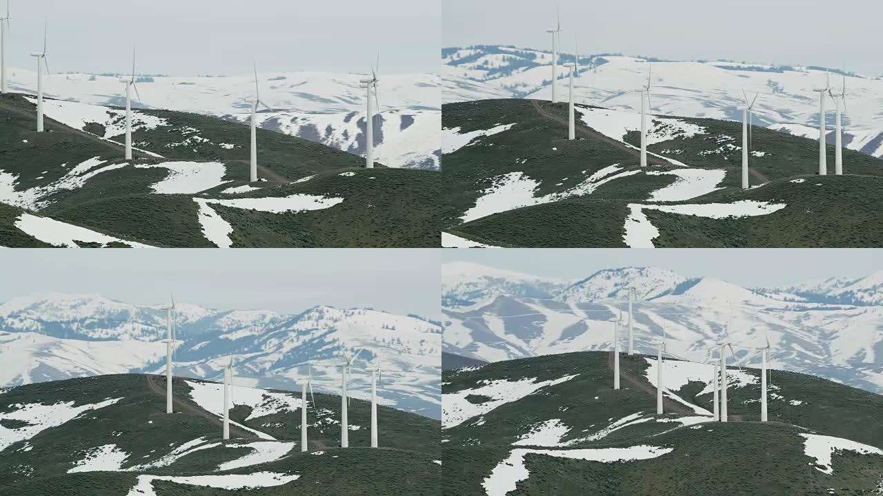 冬季风力涡轮机的鸟瞰图