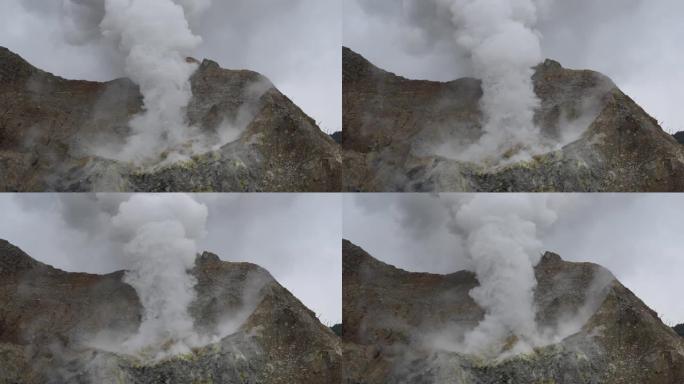 一座活火山爆发蒸汽