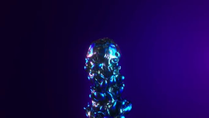 一种液态的蓝色彩虹色金属物质趋于向上。飞溅和痕迹。浪。滴。抽象概念