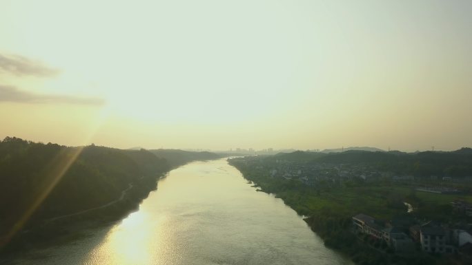 洣水江夕阳余晖航拍