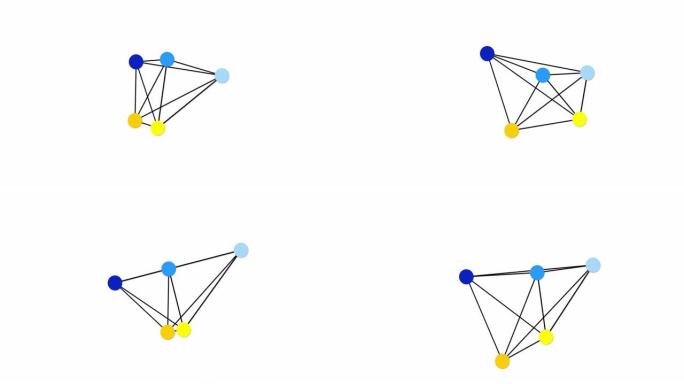 动线和圆圈形状链接在一起的动画。标志或装载机白色背景的抽象运动设计。4k分辨率几何动画