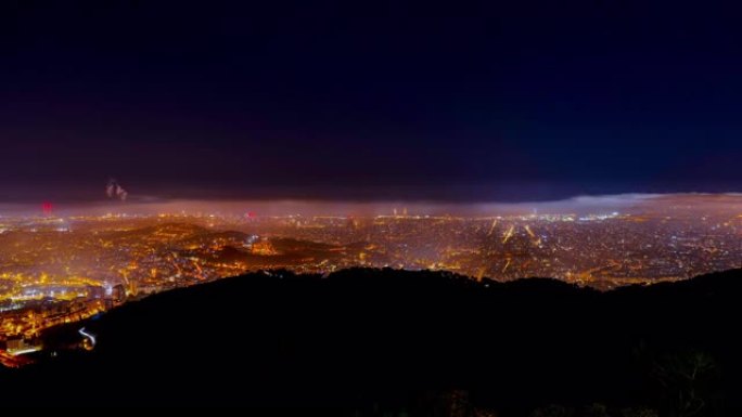 西班牙巴塞罗那平流雾平流云夜景航拍