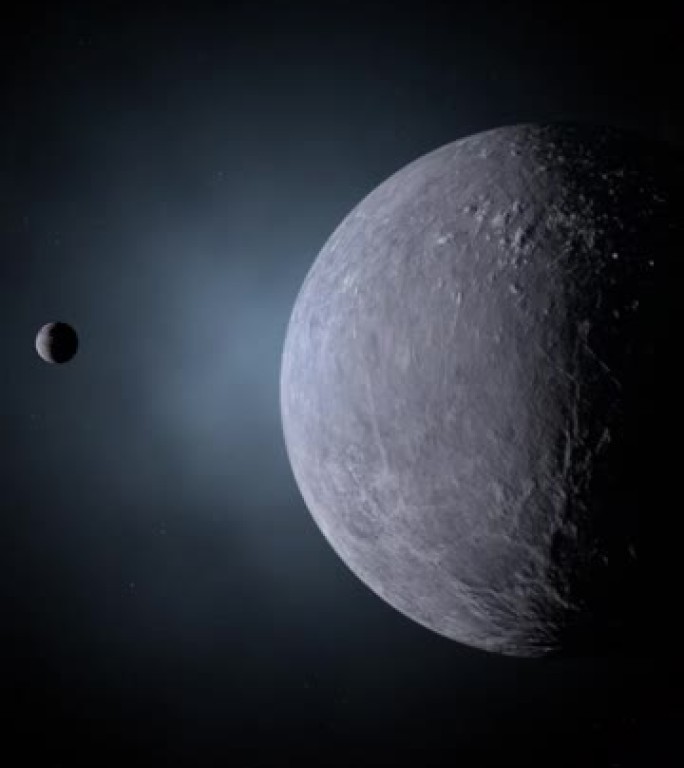 矮行星90482 Orcus与Vanth moon。4k垂直